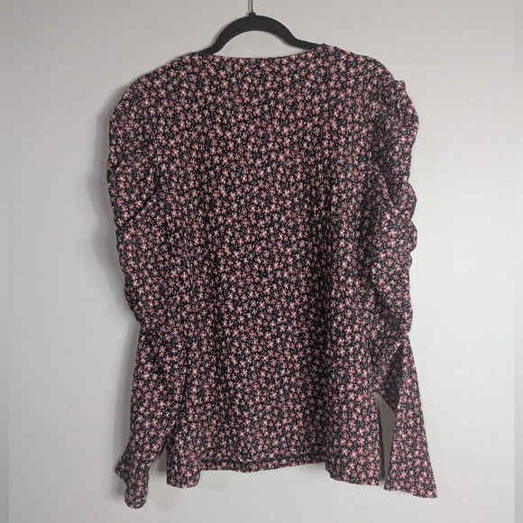 XL LOFT Puff Sleeve Floral Print Long Sleeve Stretch Top - Picture 5 of 6